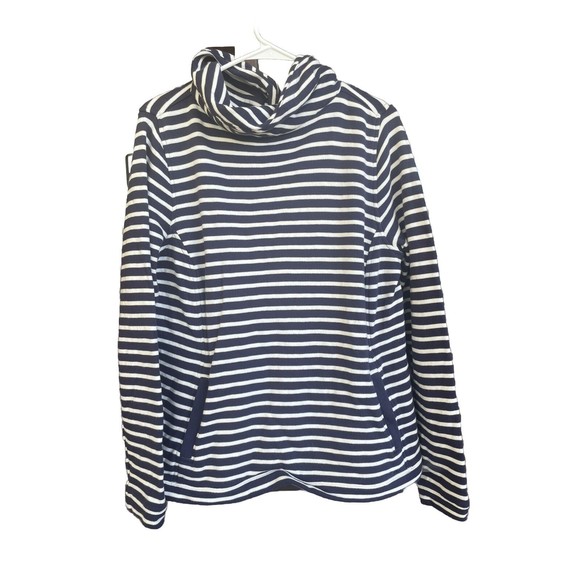 Vineyard Vines Tops - Vineyard Vines Navy White Striped Funnel Neck Sweatshirt Front Pocket Size Large
